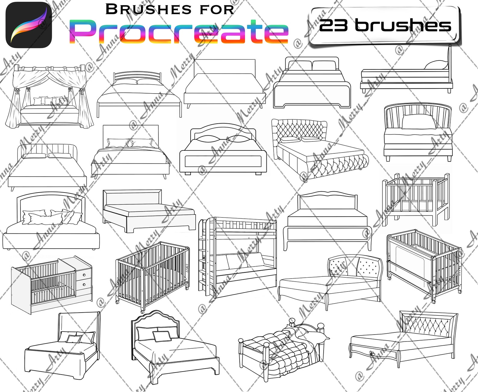 Beds procreate brushes Furniture procreate brushes Procreate Etsy