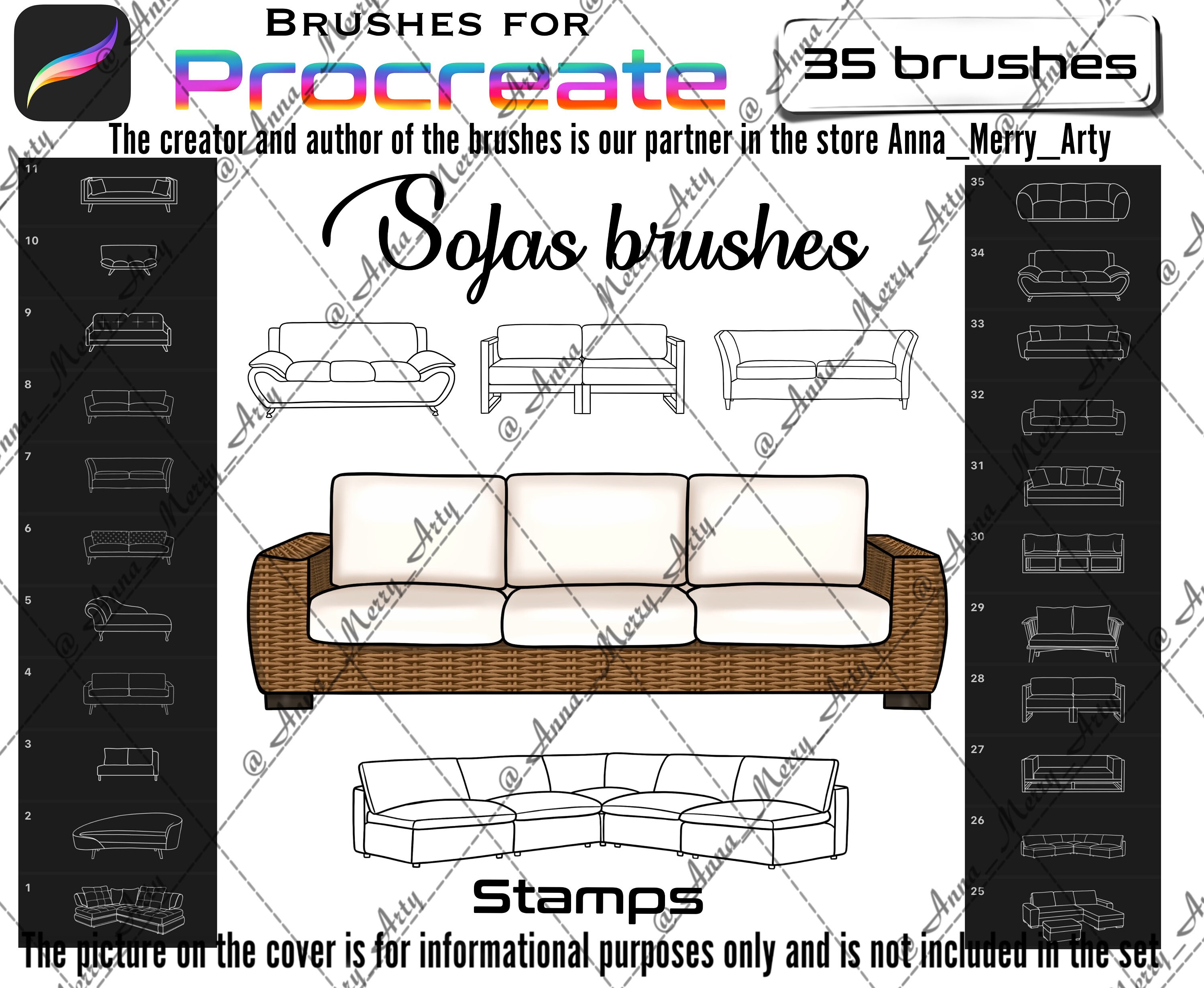 Sofa procreate brushes Furniture procreate brushes Digital Etsy