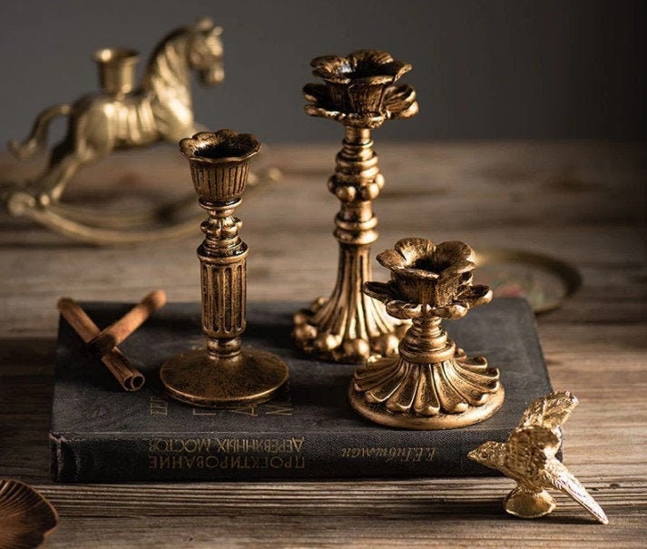 Antique Candlestick Set Gold Vintage French Style Retro Etsy