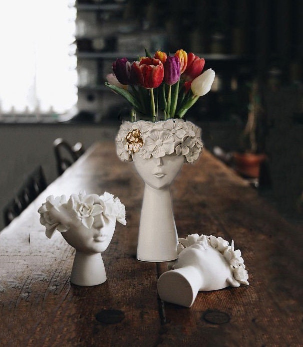 Female Head Vase Woman Face Vases Flowers Fairy Vase Dry Etsy