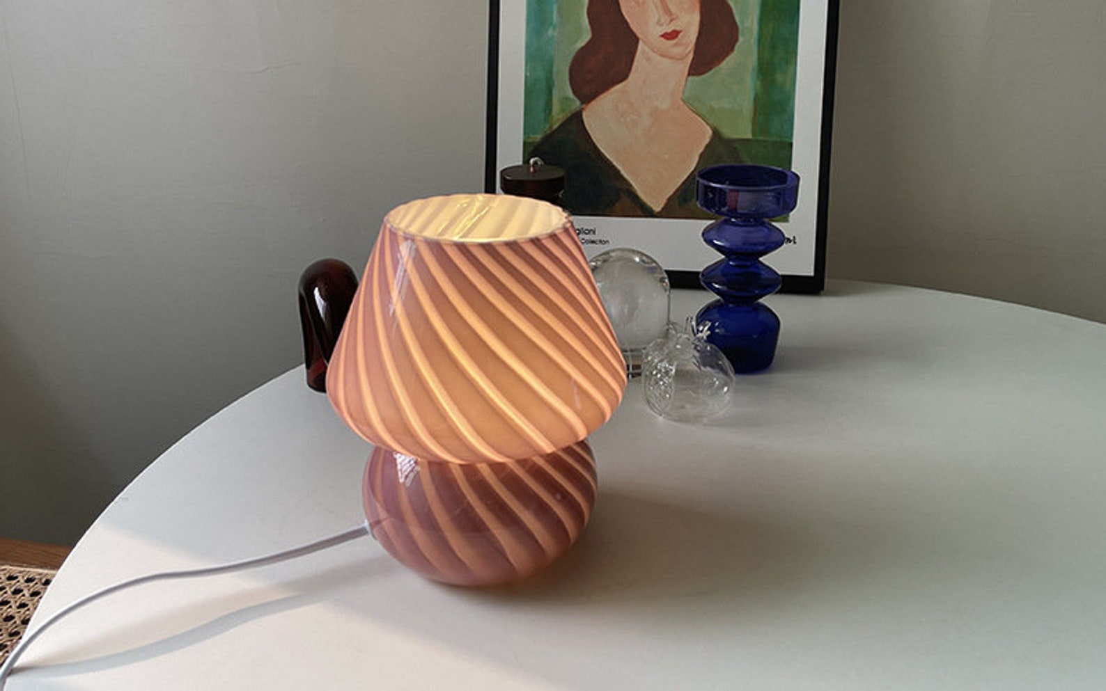 Mushroom Lamp Striped Mushroom Glass Table Lamp Cute Etsy