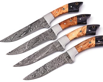 EST Custom Made Damascus Chef//Kitchen Steak Knives Set-1101-Steak Knives