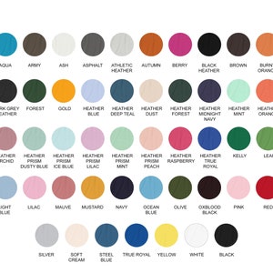 May include: A chart of 36 different color swatches, each with a name underneath. The colors range from light to dark, and include shades of blue, green, red, orange, yellow, brown, pink, purple, and grey.