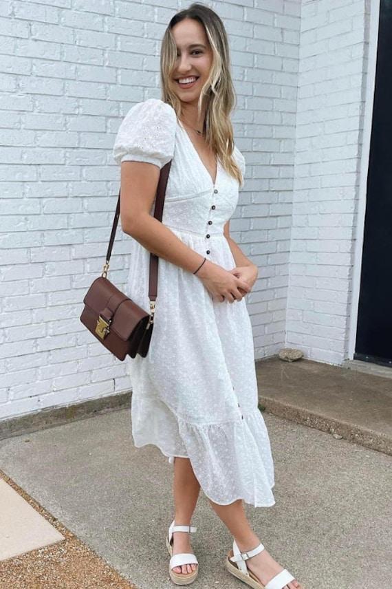 White Dress Casual Church Dresses For Women White Lace Church Dress With  Embroidered Cross On Sleeve Christian Apparel Fashion 100% Cotton Midi Dress