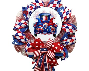 Patriotic Truck Gnome Wreath for Storm or Screen Door