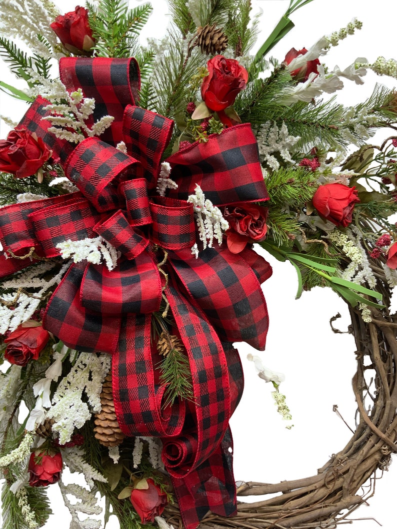 Christmas Wreath for Front Door, Double Door Christmas Wreath, Front Door Wreath for Winter, Traditional Grapevine Holiday image 3