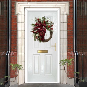 Christmas Wreath for Front Door, Double Door Christmas Wreath, Front Door Wreath for Winter, Traditional Grapevine Holiday image 7