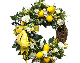 Best Selling Spring Summer Lemon Front Door Wreath for Kitchen Wall Hanging, Outdoor Patio Porch Decor