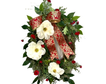 Christmas Wreath for Front Door / Winter Magnolia Holiday Double Door /