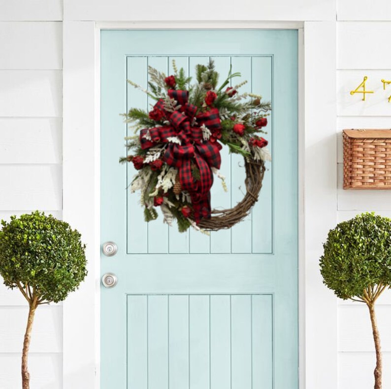 Christmas Wreath for Front Door, Double Door Christmas Wreath, Front Door Wreath for Winter, Traditional Grapevine Holiday image 6