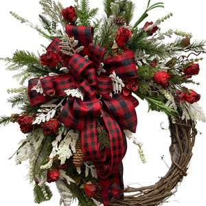 Christmas Wreath for Front Door, Double Door Christmas Wreath, Front Door Wreath for Winter, Traditional Grapevine Holiday image 2