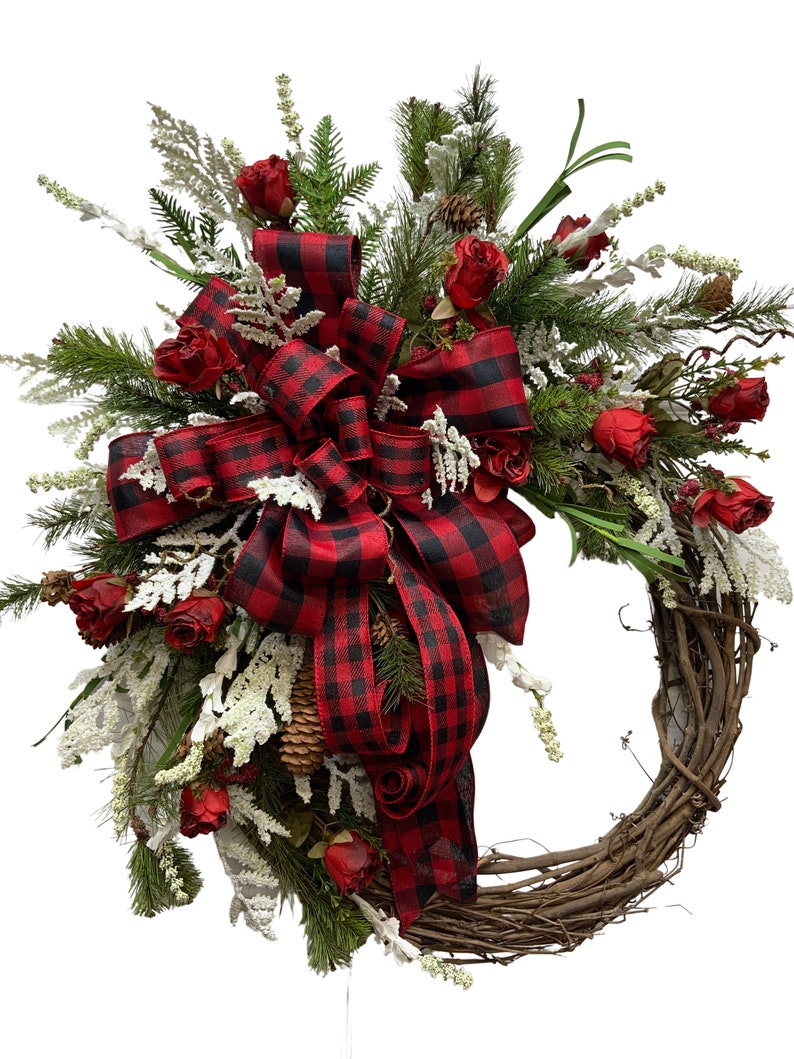 Christmas Wreath for Front Door, Double Door Christmas Wreath, Front Door Wreath for Winter, Traditional Grapevine Holiday image 2