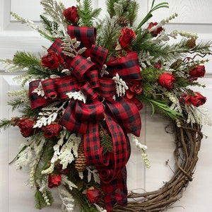 Christmas Wreath for Front Door, Double Door Christmas Wreath, Front Door Wreath for Winter, Traditional Grapevine Holiday image 1