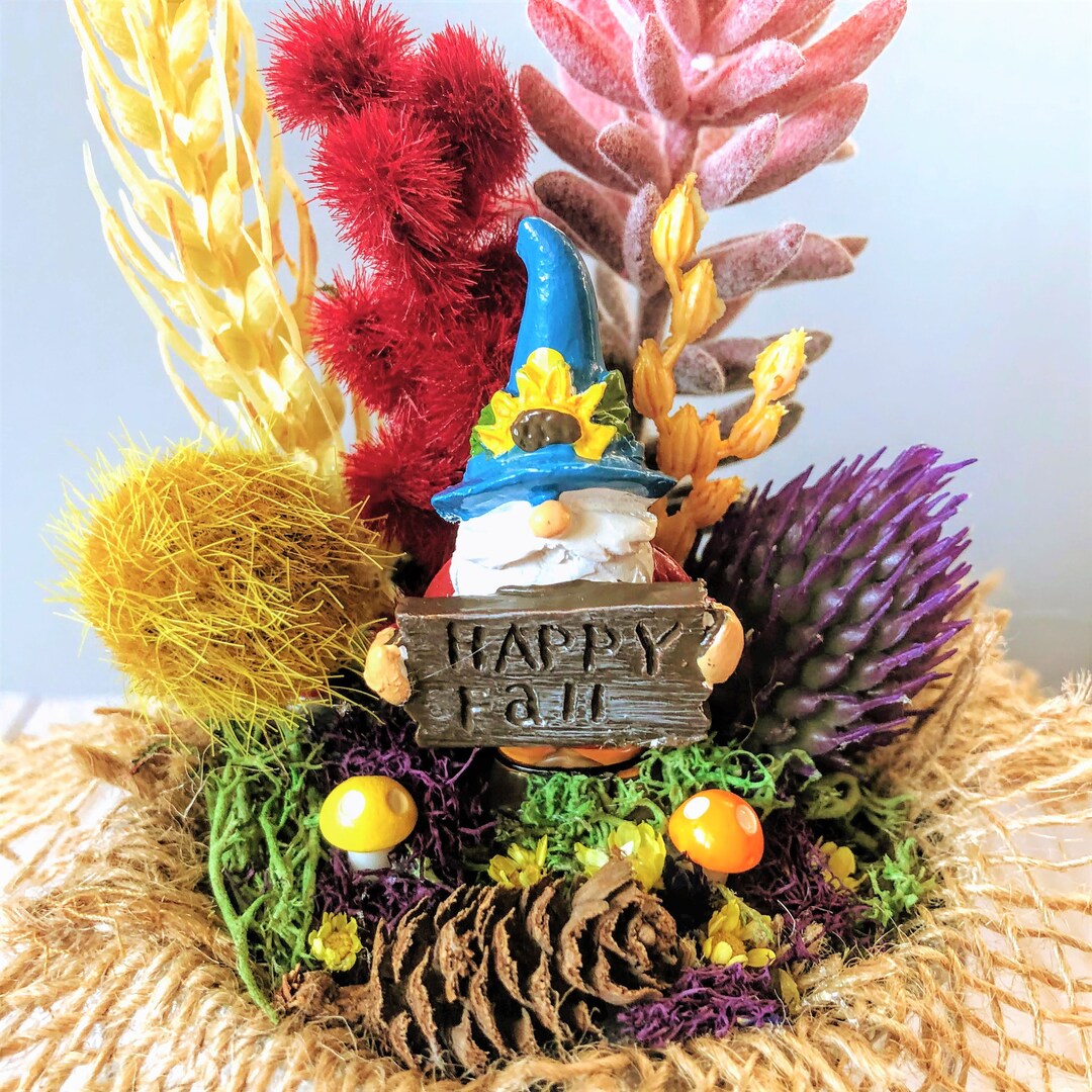 Happy Fall Gnome Table Top Decor, Faux Succulent Planter Etsy
