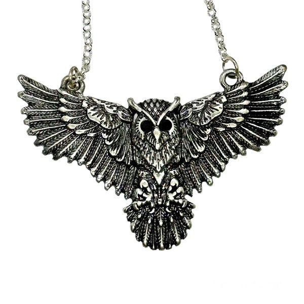 Flying Owl Antique Silver Necklace