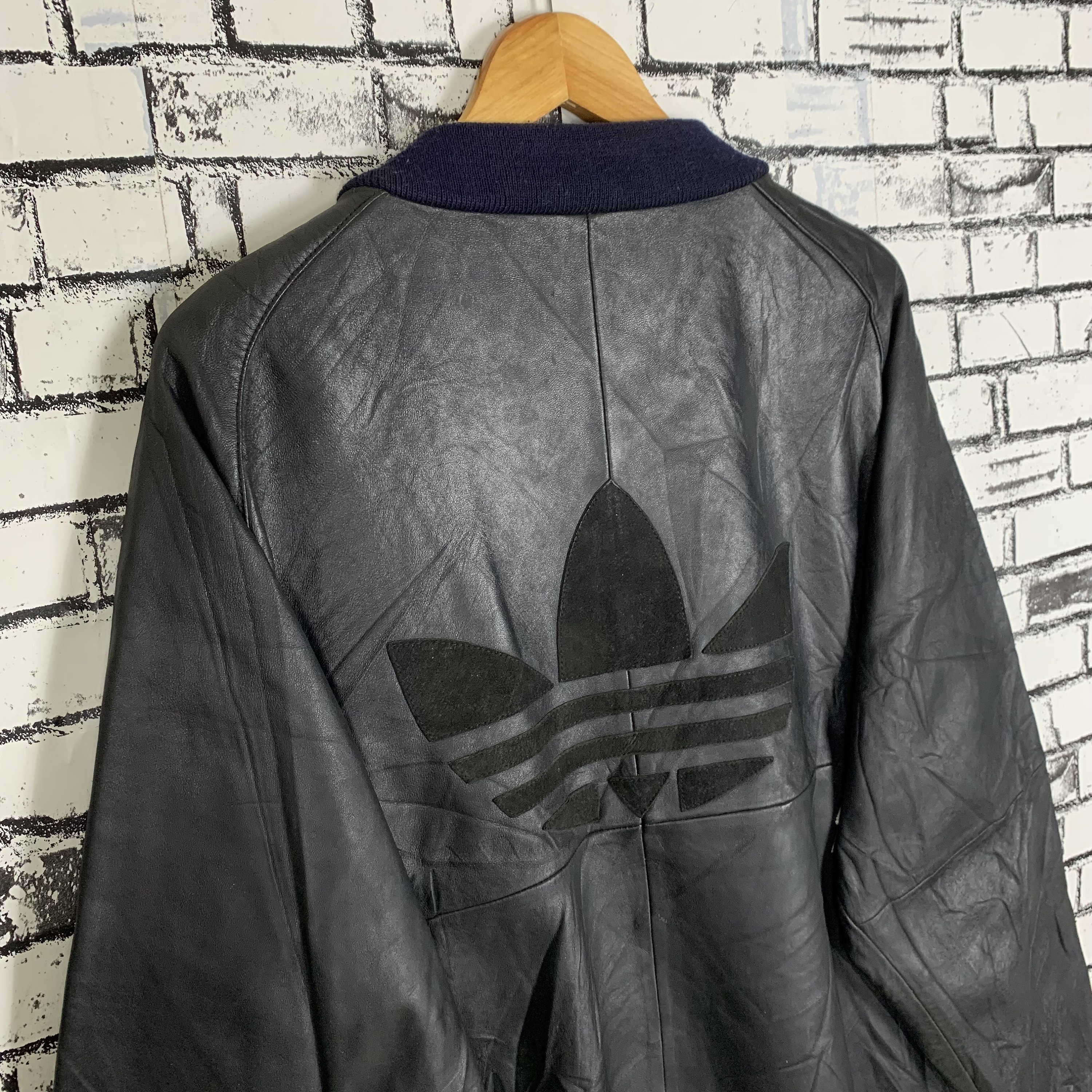Vintage Adidas Professional 3 Stripes Big Logo Leather Jacket Size