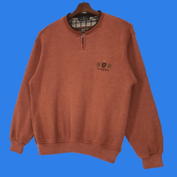 Vintage Claudio Valentino Half Zip Sweatshirt: Embroidered Logo