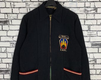 Large 50s Embroidered Satin Bowling Jacket / Chainstitch 1950s