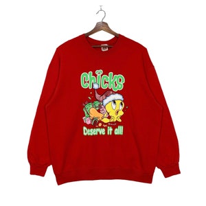 Vintage Tweety Christmas Sweatshirt Crewneck Tweety Cartoon Character Warner Bros Pullover Size XLarge.