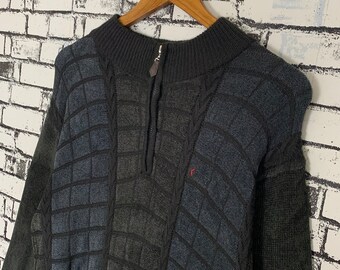 Vintage Kansai Yamamoto Half Zip Knit Pullover - Japanese Designer 