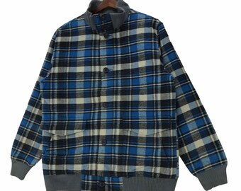 Vintage J.CREW Jacket Mens 2XL Brown Gray Plaid Oarsman Wool