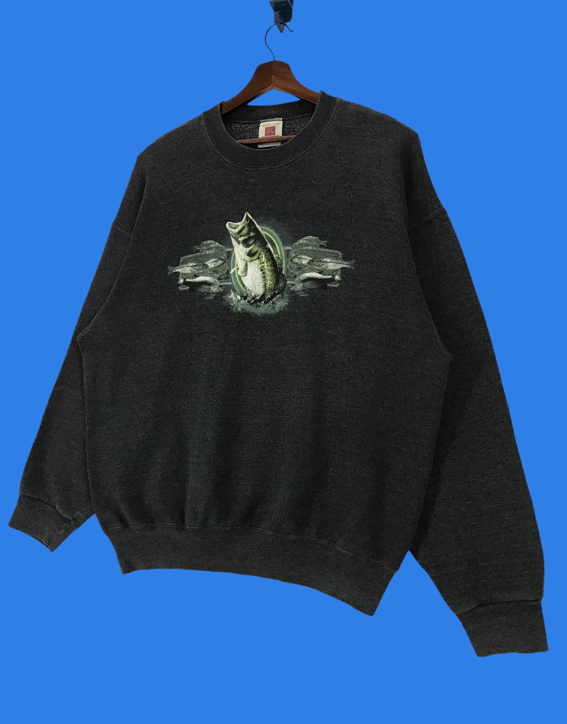 Vintage 90s Fish Sweatshirt Printed Fish Pullover XXLarge Size Vintage Sweatshirt.