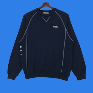 Vintage Fila Embroidery Small Logo Sweatshirt Spellout Fila Pullover Jumper Large Size Vintage Sweatshirt.