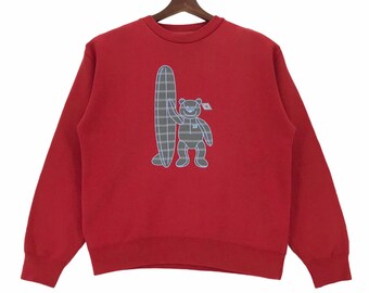 vintage sweat-shirt ours surf : pull ras du cou imprimé (taille petit)