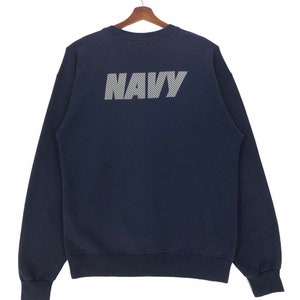 Vintage United States Navy Sweatshirt Crewneck Spellout Navy Big Printed Back Pullover Size Large.