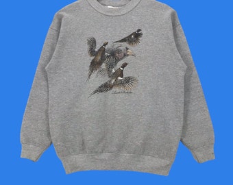 Felpa vintage anni '90 con stampa animalier del South Dakota: pullover girocollo di medie dimensioni