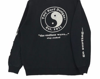Sudadera de cuello redondo con diseños de surf vintage T&C (talla mediana)