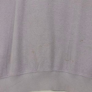 Puede incluir: Una sudadera de color lila claro con textura acanalada. La sudadera tiene cuello redondo y mangas largas.