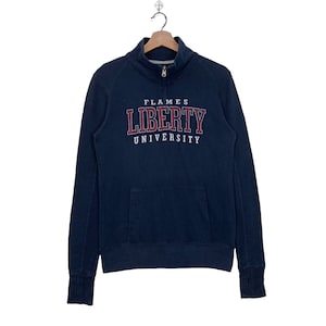 Sudadera de fútbol vintage Liberty Flames con media cremallera de la Universidad Cristiana Liberty Flames, talla pequeña