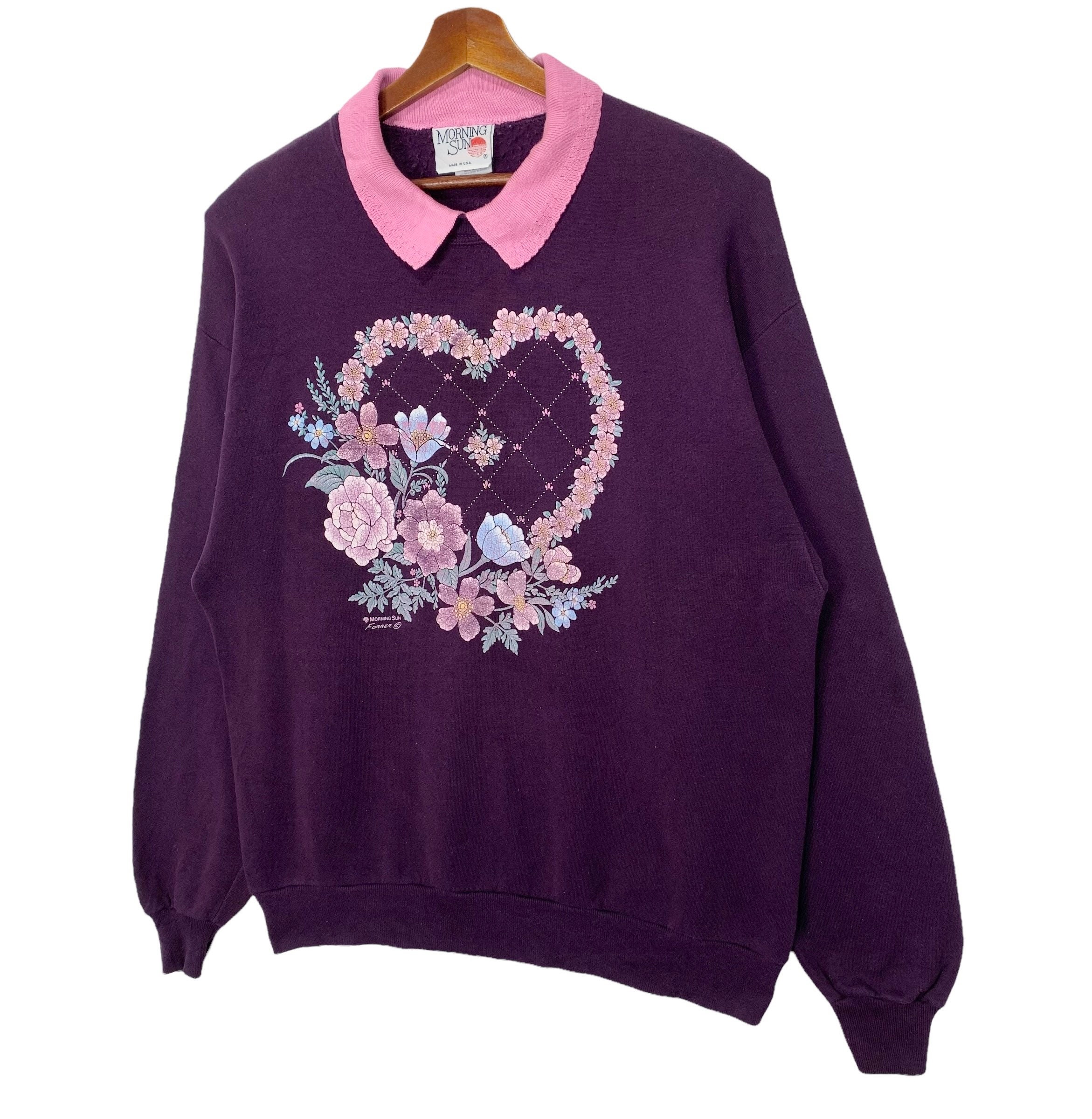 Sweat Vintage Morning Sun Violet Femme - Taille S, Motif Brodé, Col Rond, Manches Longues