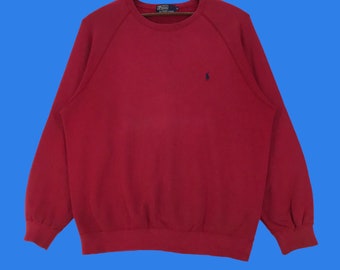Vintage Polo Ralph Lauren Crewneck Sweatshirt - Red Pullover Jumper (Large)