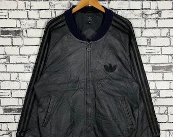 ジャケット・アウター Vintage leather Jacket 3stripes adidas Vintage Adidas Professional 3 Stripes Big Logo Leather
