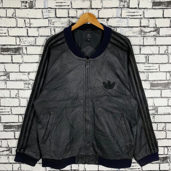 Vintage Adidas Professional 3 Stripes Big Logo Leather Jacket Size