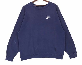 Sudadera Nike vintage de los 90, cuello redondo azul Spellout, talla grande