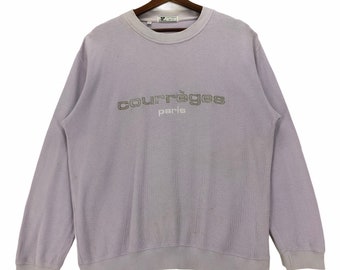 Vintage 90s Courreges Paris Sweatshirt - Embroidered Designer Pullover (Size Large)