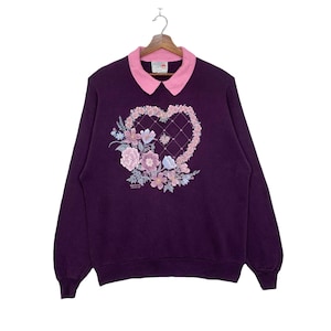 90s Vintage Morning Sun Sweatshirt Collar Morning Sun Forrer Printed Flowers Pullover Size Large.