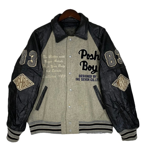 Vintage Posh Boy Wool Varsity Jacket With Leather Sleeves - Etsy