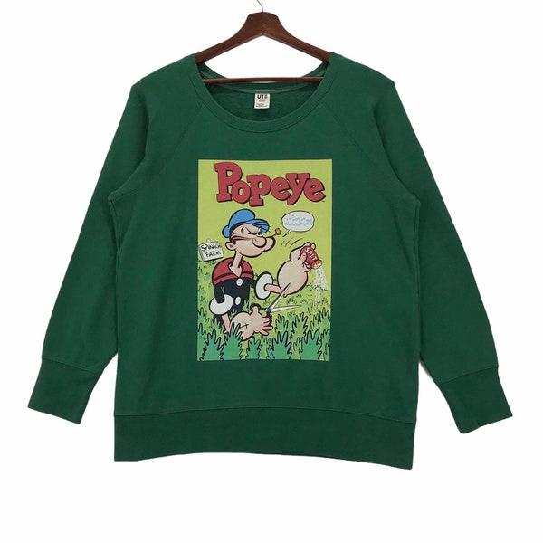 Vintage  Popeye The Sailorman Sweatshirt Crewneck Uniqlo Popeye The Sailorman Cartoon Character Pullover Large Size Vintage Sweatshirt.