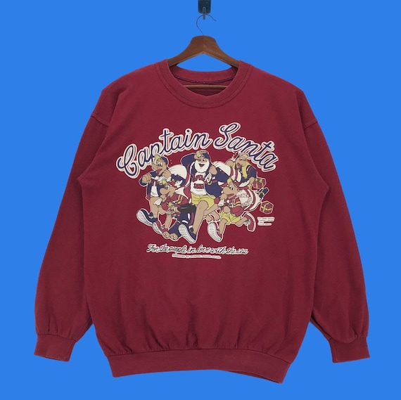 Vintage Captain Santa Sweatshirt Crewneck Pullover Jumper Large 