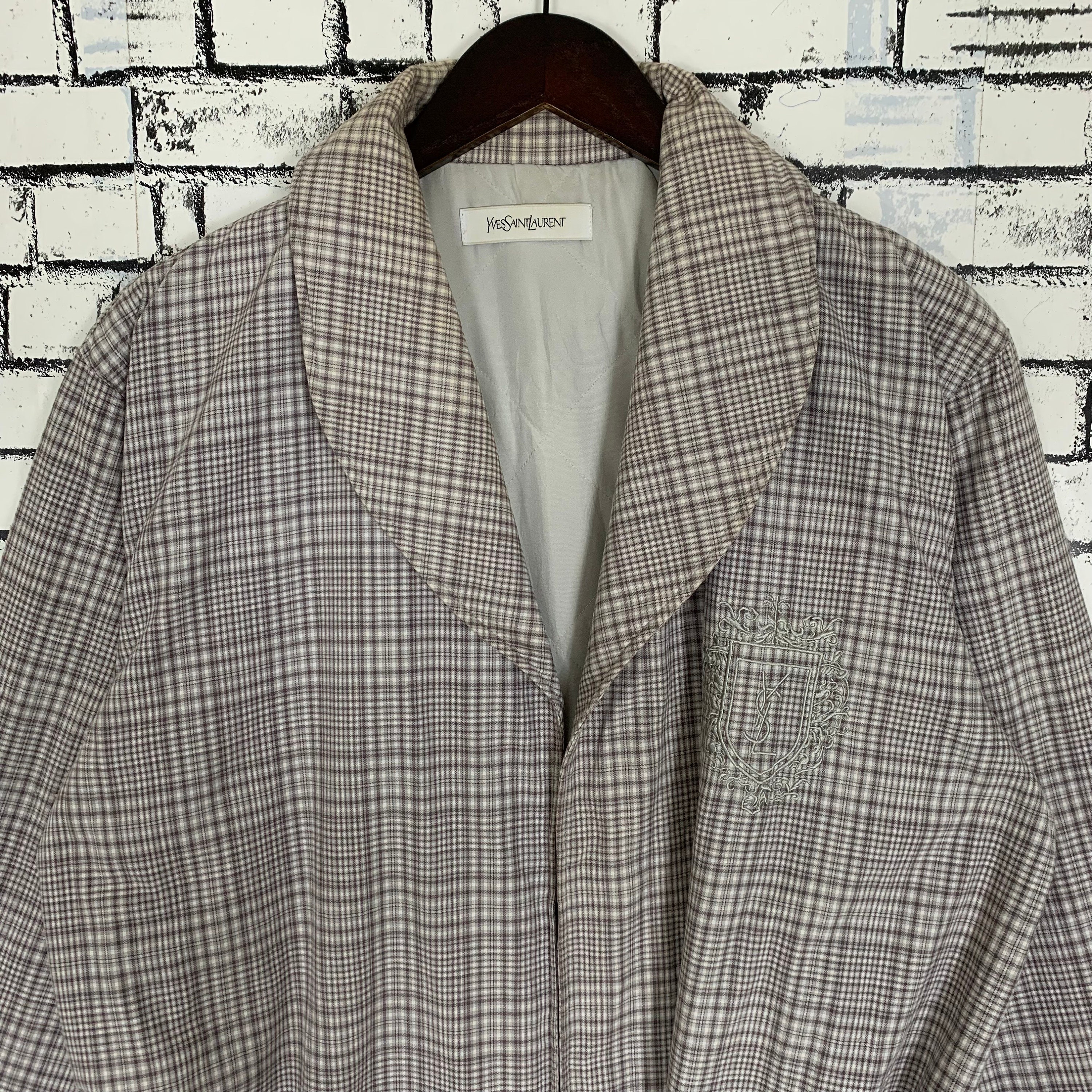 ヴィンテージ イヴ・サンローラン チェック柄 ロングコート ローブ