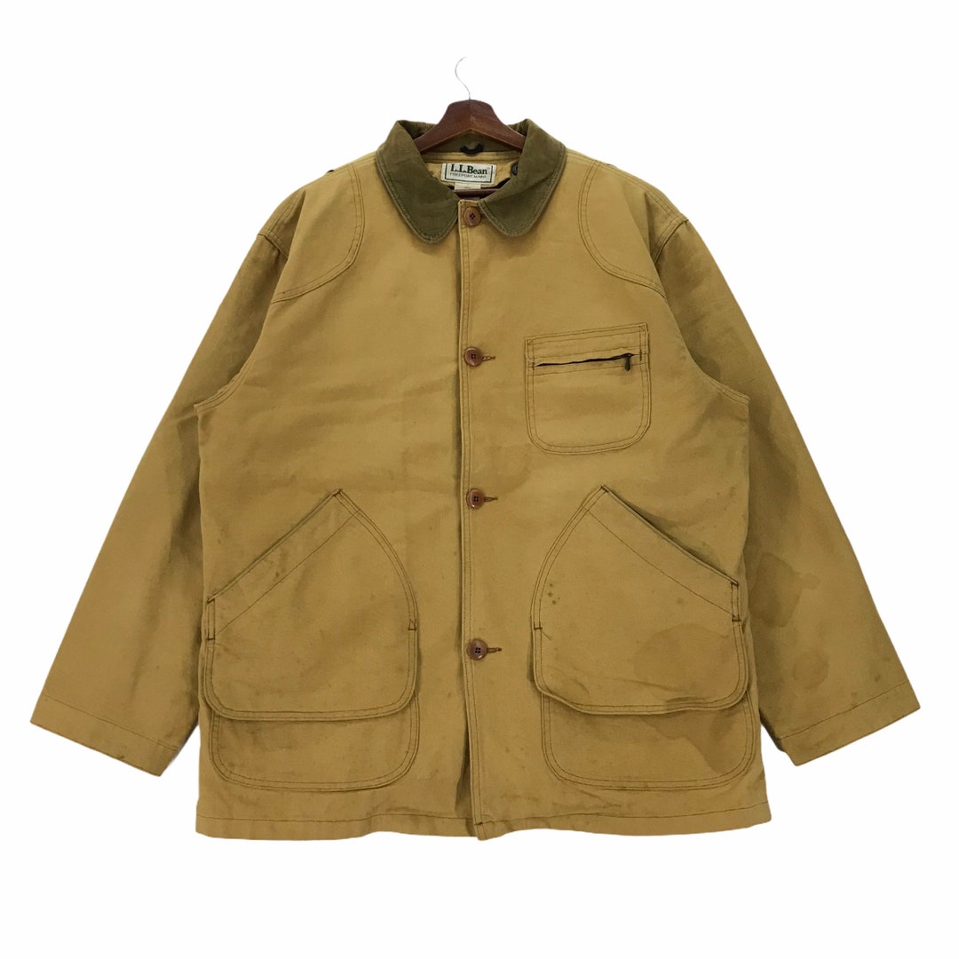 トップス 90s LLBean duck work hunting shirt blue Vintage 90s L.L. Bean 100% Cotton Blue White Stripe Button