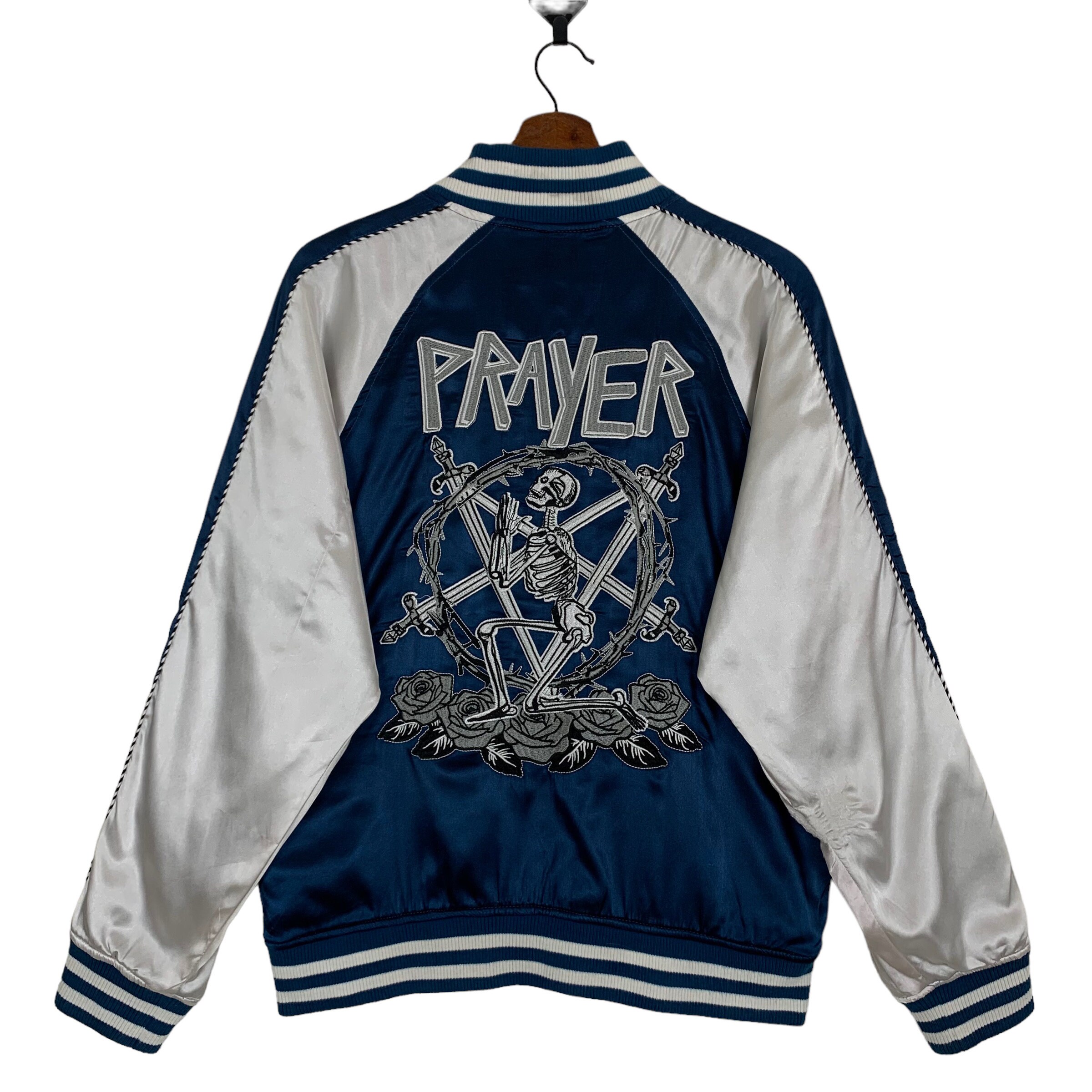 Modish Gaze Sukajan Satin Jacket Skull Prayer Goth Punk Modish Gaze Sukajan Satin Jacket Skull Prayer Goth Punk