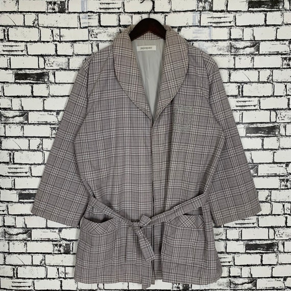 Yves Saint Laurent チェック柄ロングコート S ヴィンテージ イヴ・サンローラン チェック柄 ロングコート ローブ