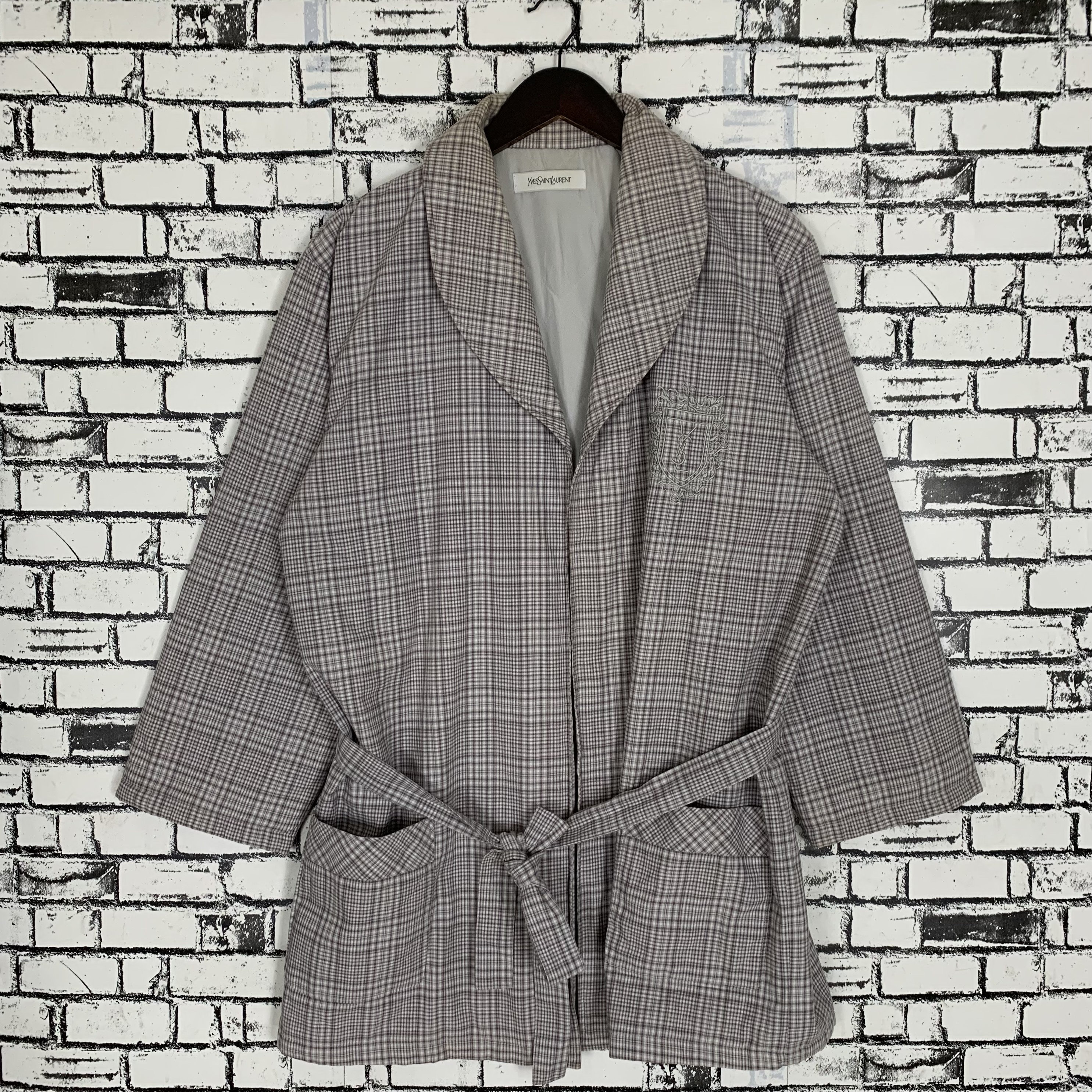 Yves Saint Laurent チェック柄ロングコート S ヴィンテージ イヴ・サンローラン チェック柄 ロングコート ローブ