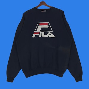 Vintage Fila Big Logo Sweatshirt Embroidery Fila Basketball Pullover Blue Navy Colour Large Size Vintage Sweatshirt.