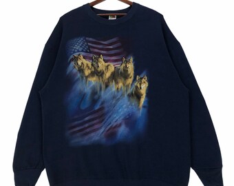 Felpa girocollo vintage Patriotic Wolves - Grafica bandiera americana 2XL